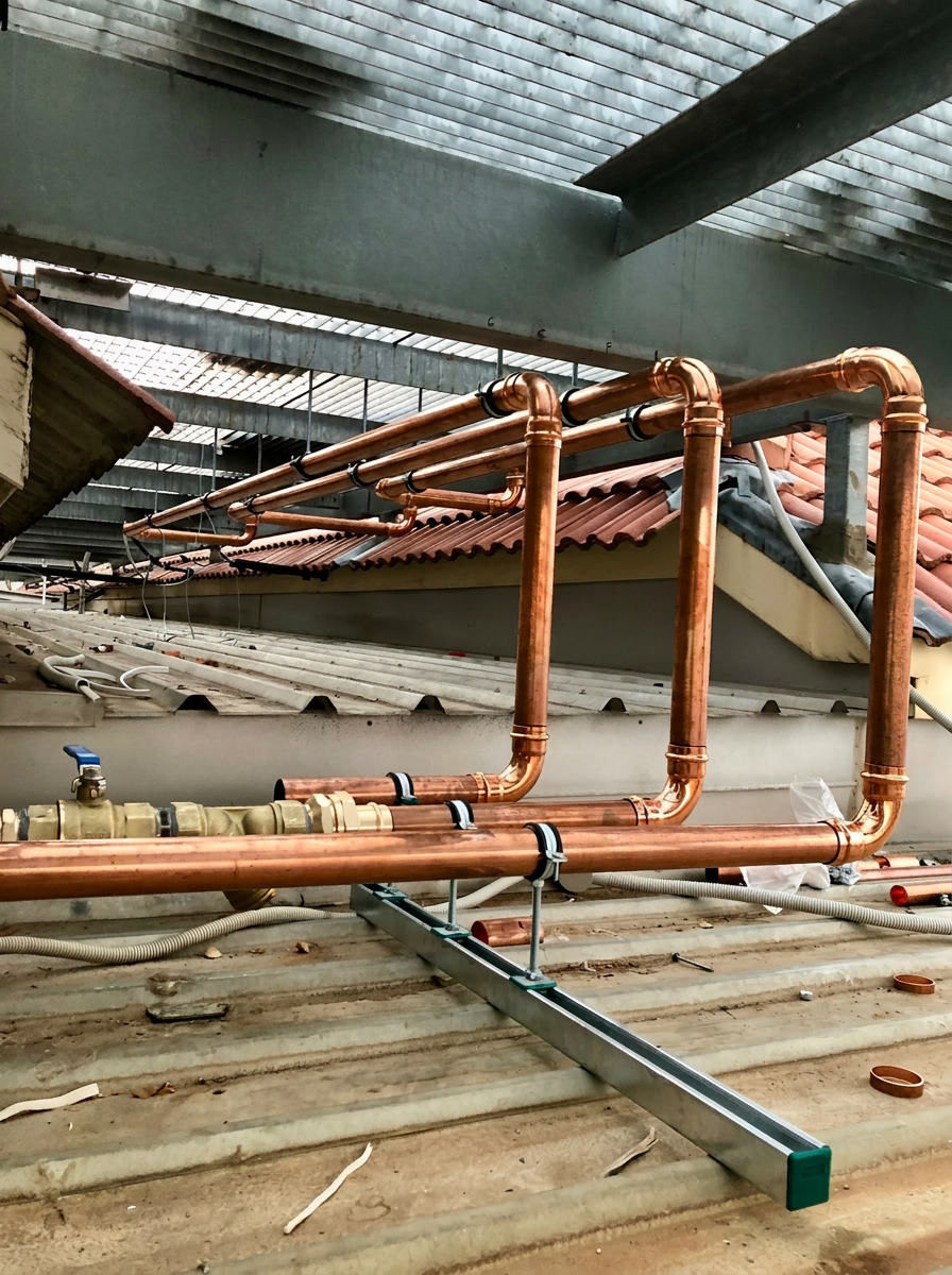 Copper plumbing pipework installation completed by Hydrovic Plumbing Group